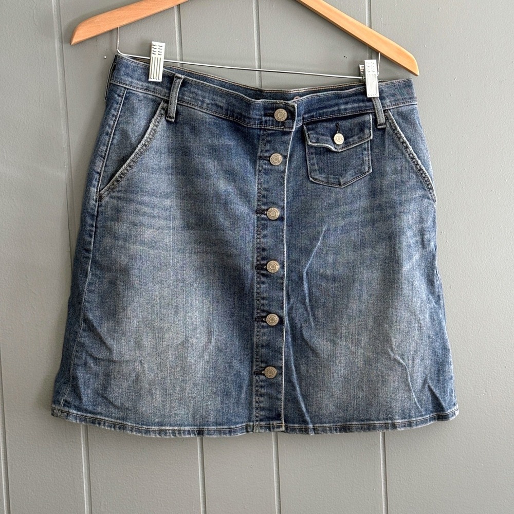 Gap 1969 Women Blue Denim Button Front Mini Skirt Size 31 Stretch Cotton
